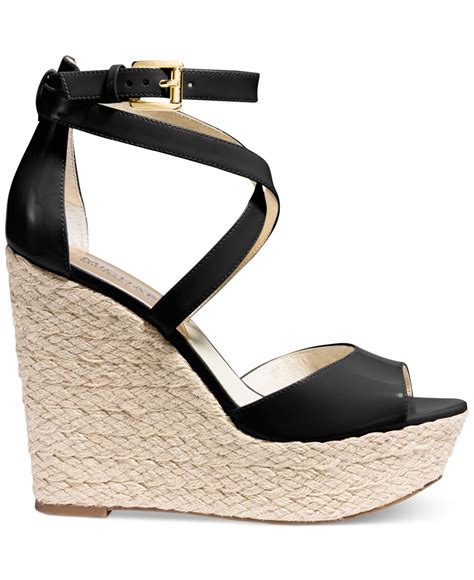 michael kors leather black wedge heels|Michael Kors hayden wedges.